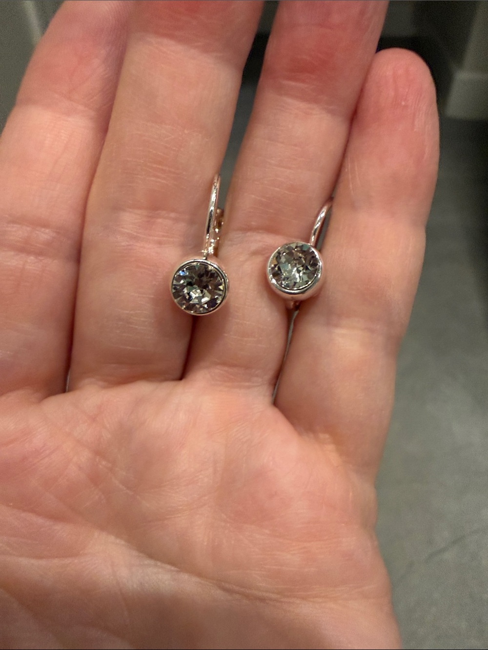 Touchstone Crystal Silver-Tone Clear Crystal Bezel Drop Earrings
